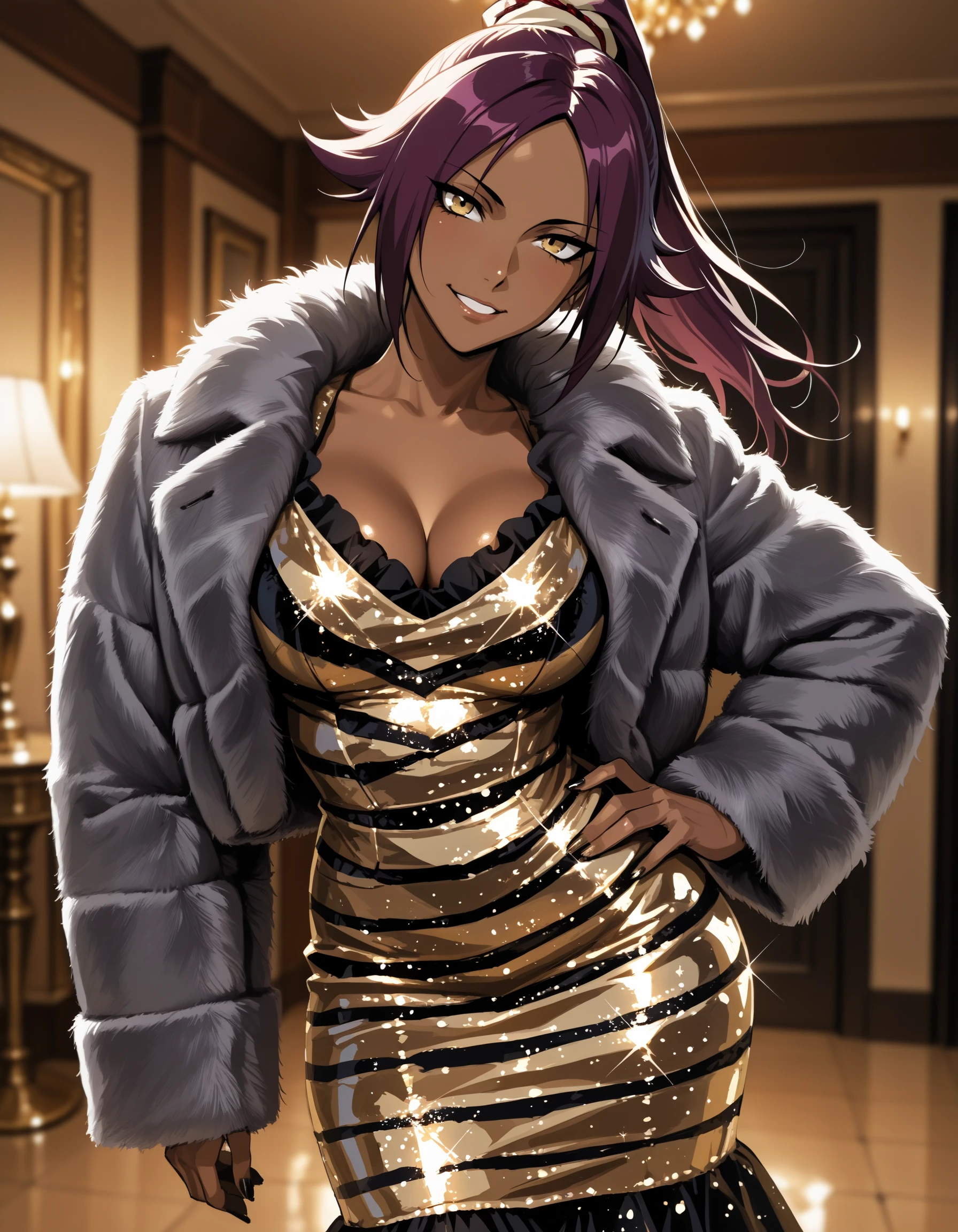 Gold & Black Striped Dress illust
