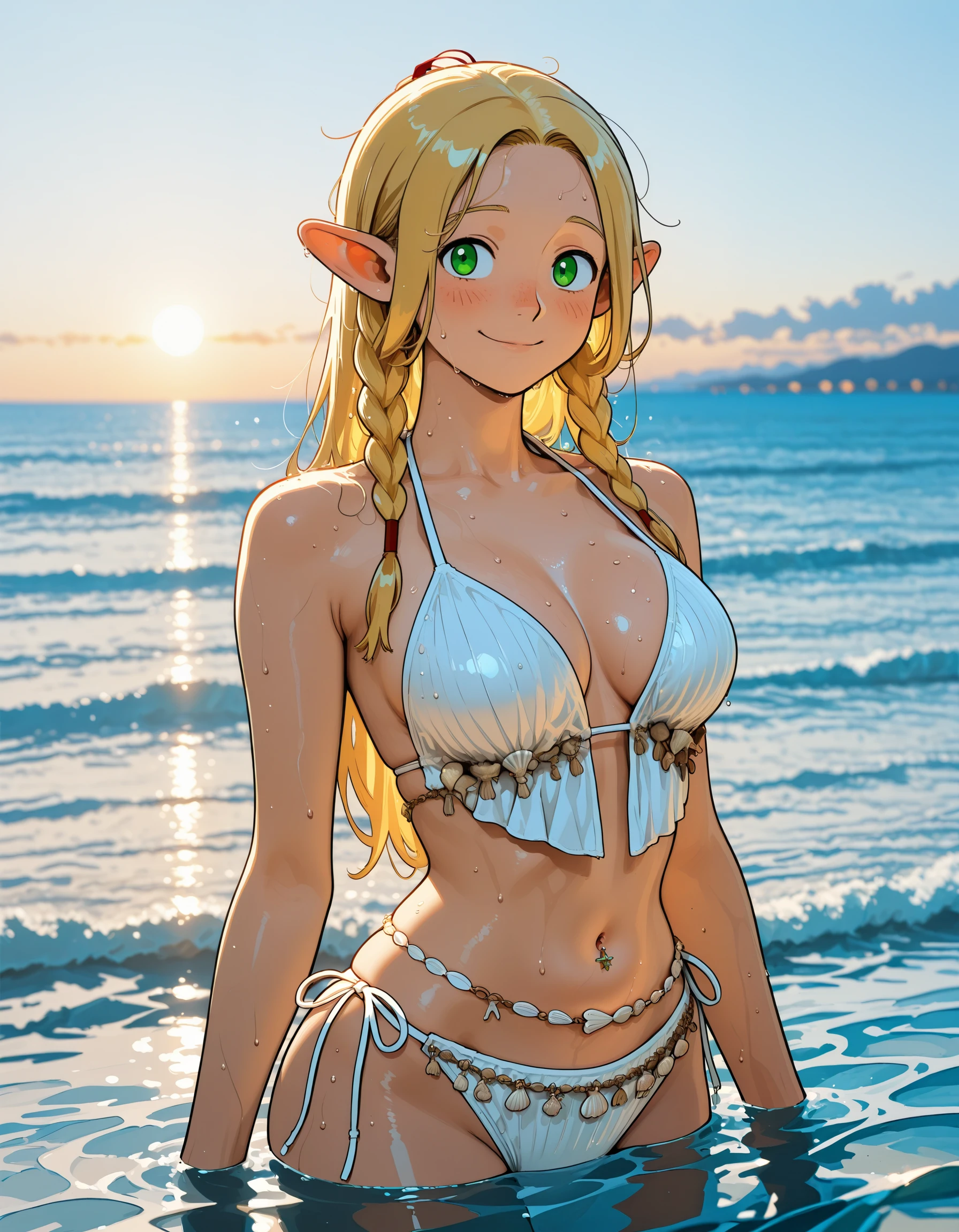 Shell Belly Chain & White Swimwear illust