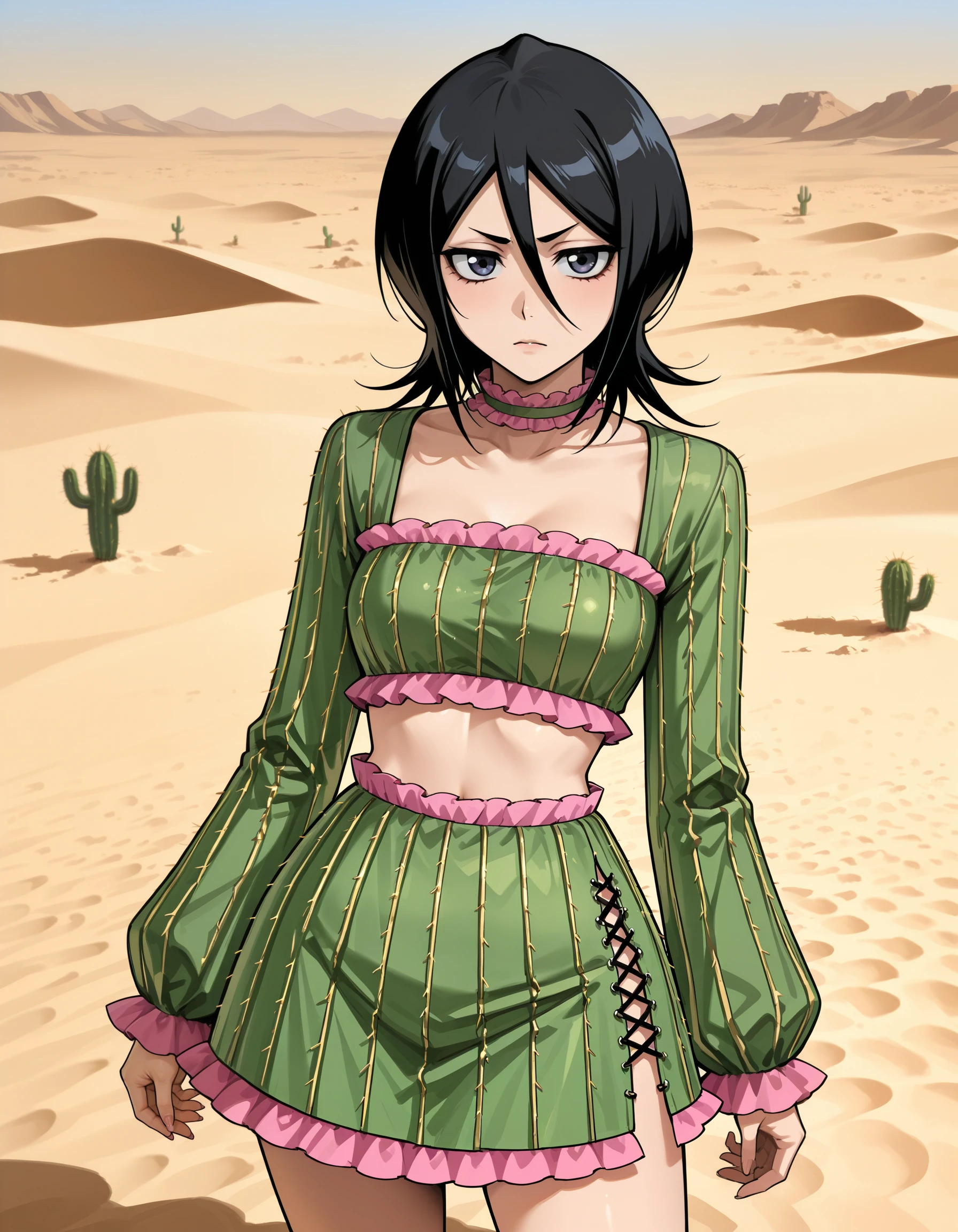Cactus Frilled Crop Top & Skirt illust