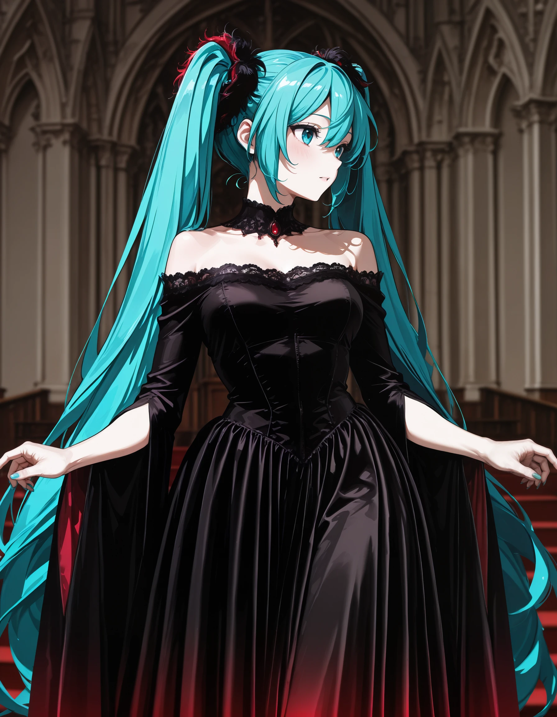 Velvet Off-Shoulder Red Gradient Medieval Dress