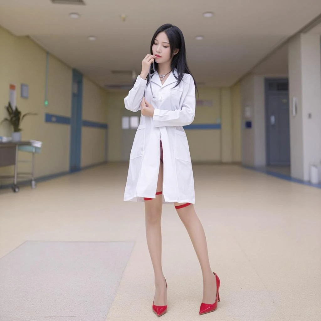  Z-IMAGE Medical Nurse  Style - White Lab Coat Over Red Lace  & Patent Heels v1.0