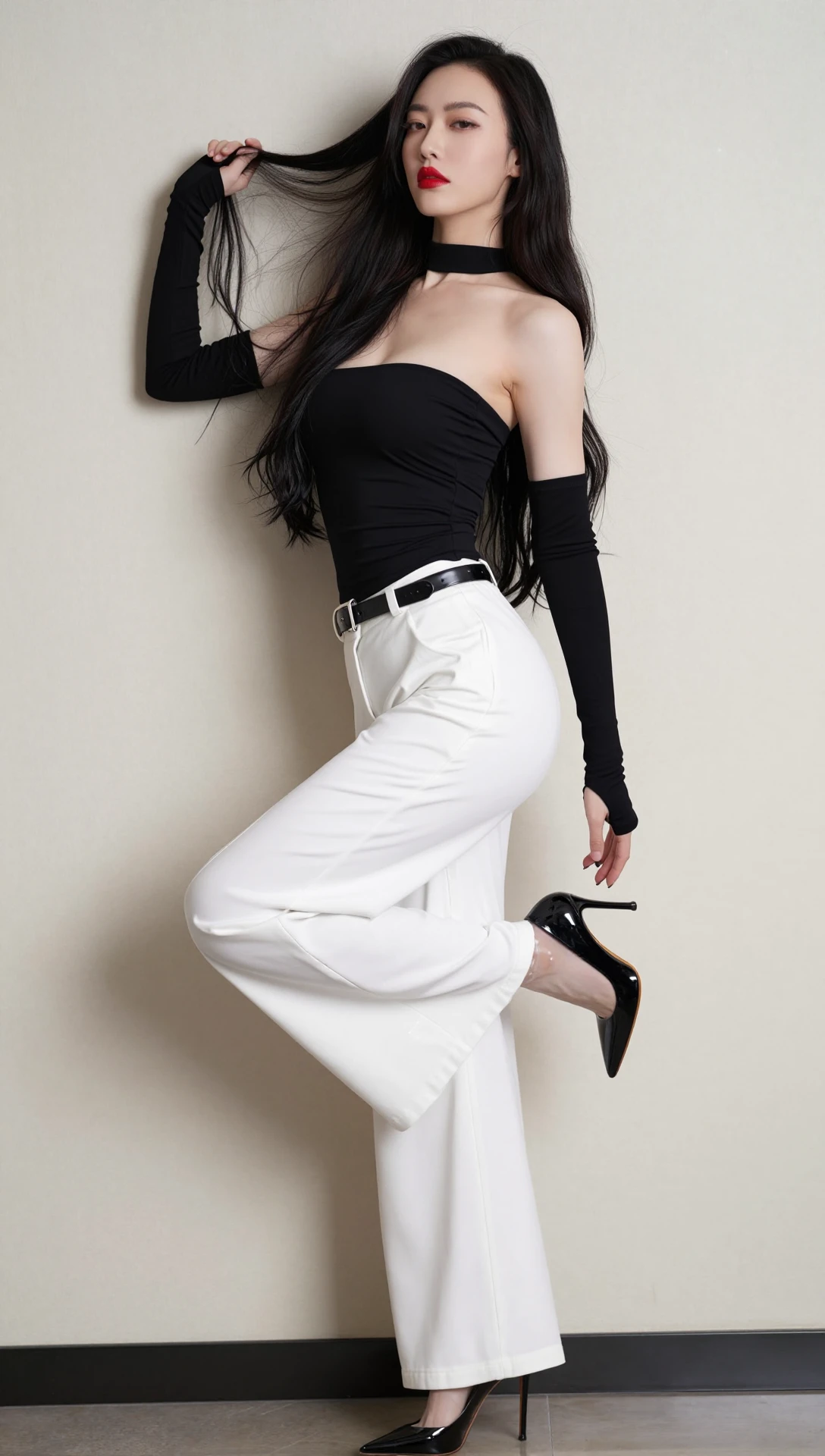  Z-IMAGE Minimalist Urban Chic Look  Strappy Crop Top Flared Wide-Leg Trousers With Patent Heels v1.0