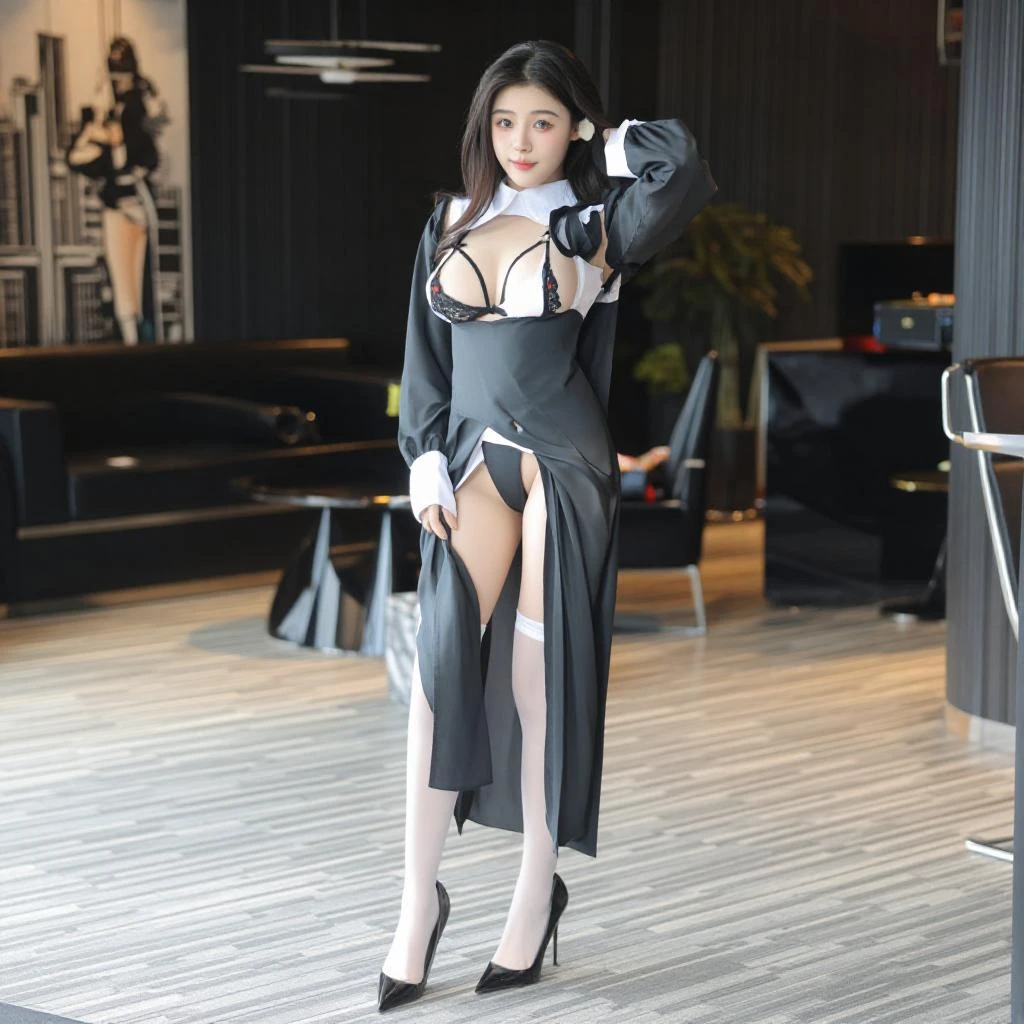  Z-IMAGE Nun-Inspired Seduction Ensemble – Black Cape Coat Over Lace-Bound   Heels v1.0