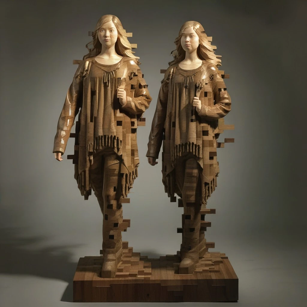 Han Hsu-Tung Pixelated Wood Sculptures Trained Style Style