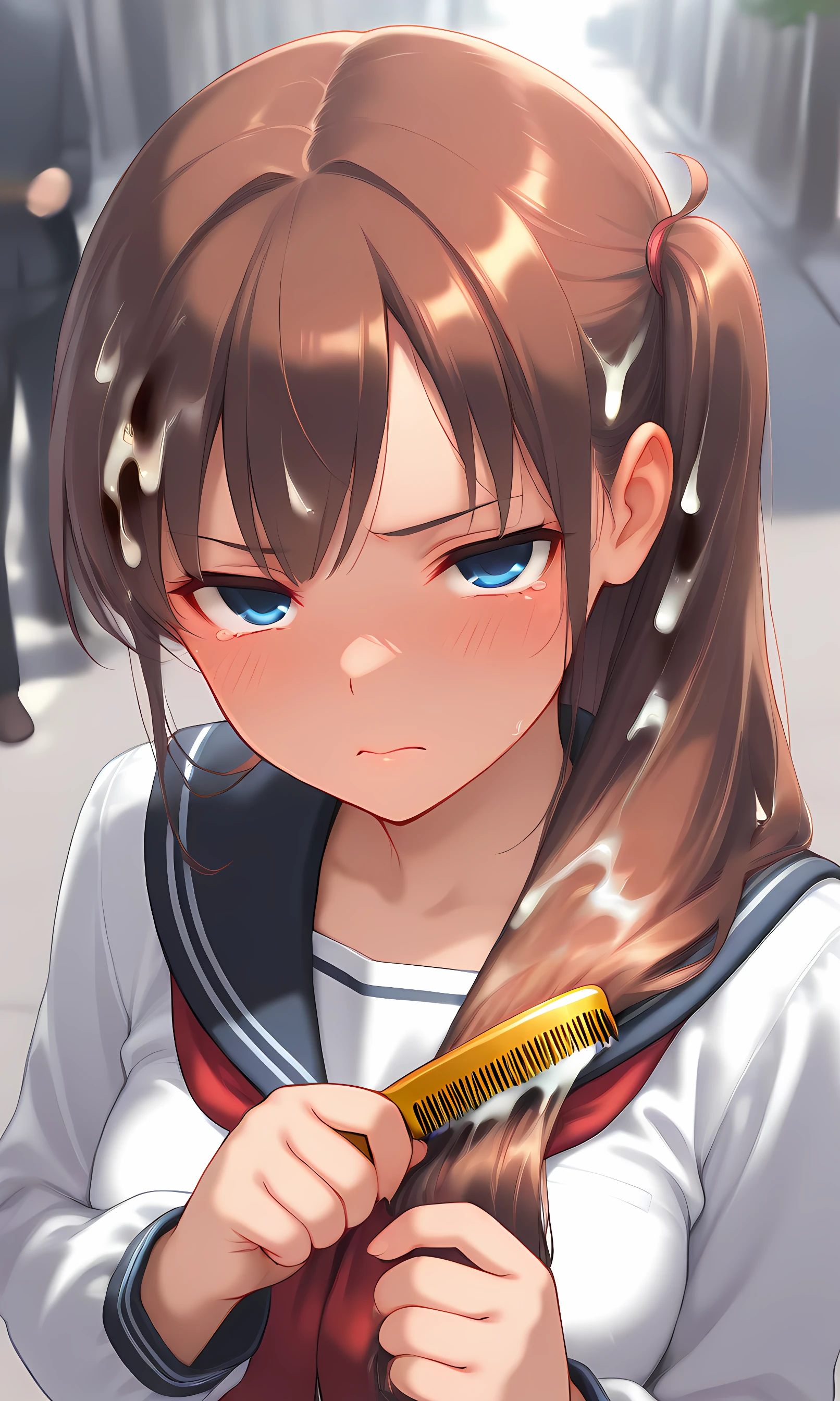 Brushing own hair with  v1.0