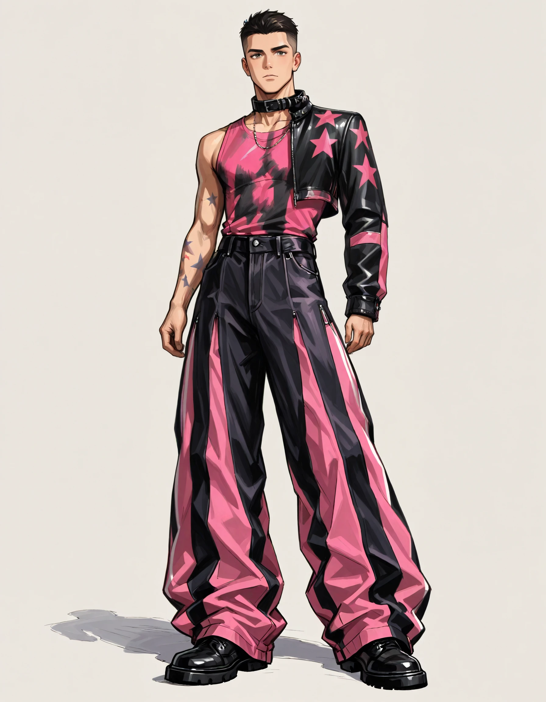 Pink & Black Striped Pants & Half Jacket