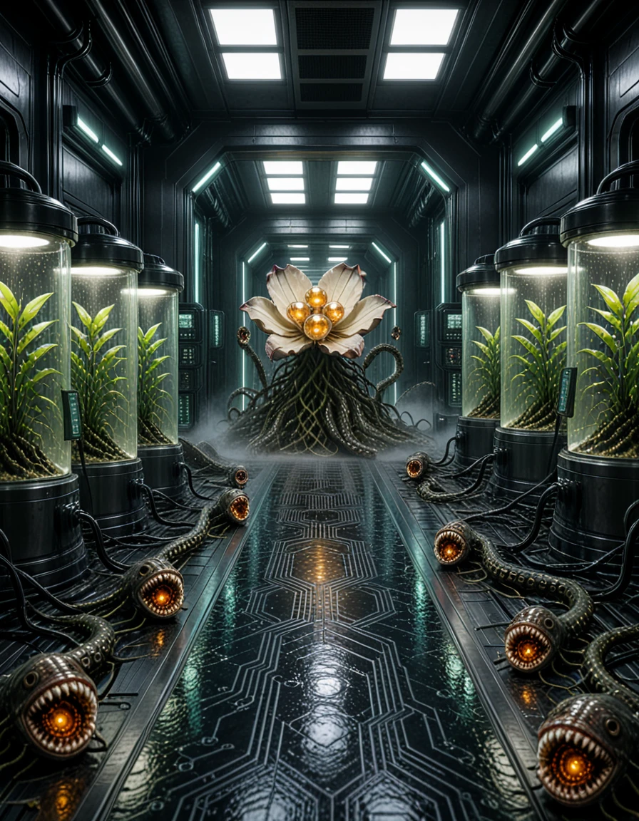 empty futuristic biotech greenhouse corridor aggresive version v1.0