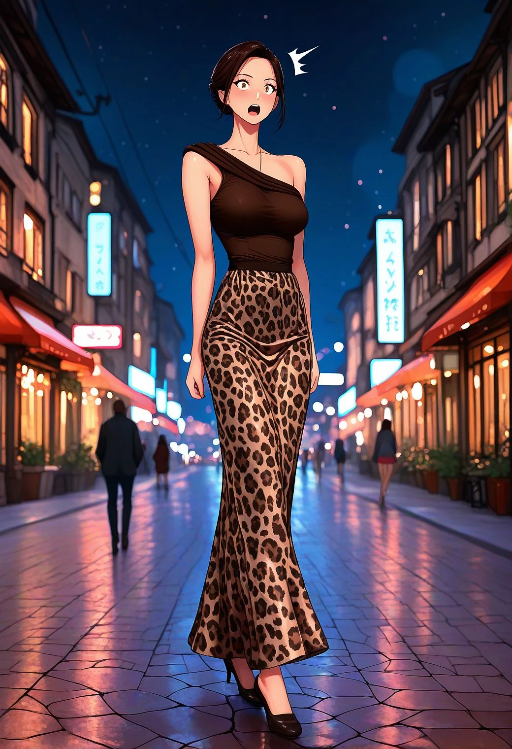 D205 Asymetrical Leopard Long Skirt V1 Illust