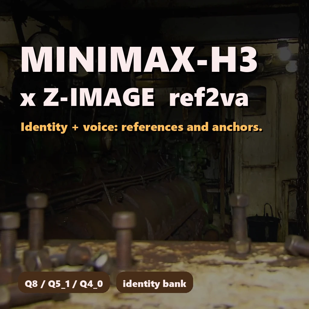 MiniMax-H3 x Z-Image - richer sets and textures, same identity (the spatial detail graft) ref2va