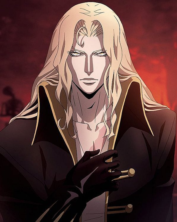 masculino,animado,histórico,vampiro,Adrian Ţepeş, más conocido por el seudónimo de Alucard, es uno de los principales protagonistas de la serie original de Netflix, Castlevania. Es hijo de Vlad &quot;Drácula&quot; Ţepeş y de la fallecida Lisa Ţepeş. Historia ambientada cuando sufría depresión y soledad en Castlevania.