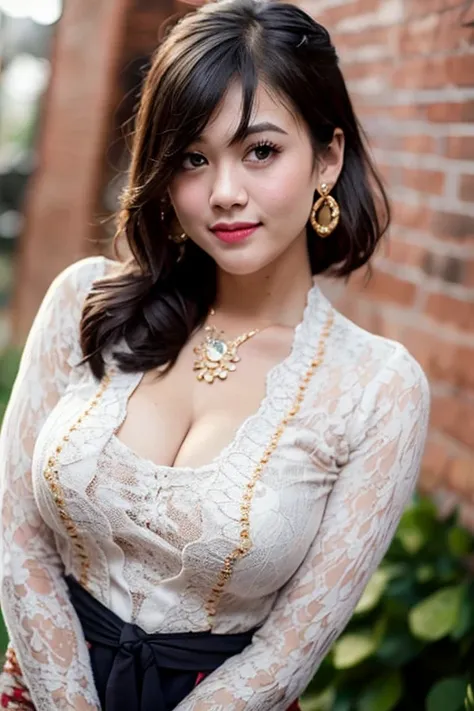 masterpiece, best quality,1girl,large breasts, short hair,bangs,brown eyes, smile, closed mouth, earrings, jewelry, looking at viewer, brown hair, realistic, white <lora:balinese_v10:1>
