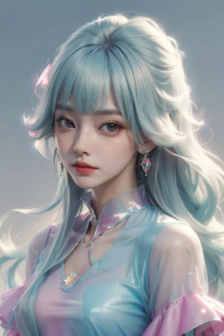 (fluorescent colors:1.4),(translucent:1.4),(retro filters:1.4), (fantasy:1.4), candy world Disney land ethereal soft fluffy soft landscape forest snowavatar Pastel pink sky green blue sparkle ethereal light pastel whimsical light rainbow stars diamonds sparkle gemstone background hyper realistic Ultra quality cinematic lighting immense detail Full hd painting Well lit,diagonal bangs,
collared dress,on side
masterpiece, best quality,realskin,(portrait:1.5), 1girl, blunt bangs, long hair <lora:OC:0.5>