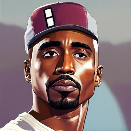 a close up photograph of rapper Tupac Shakur, circa 1992 gta768
