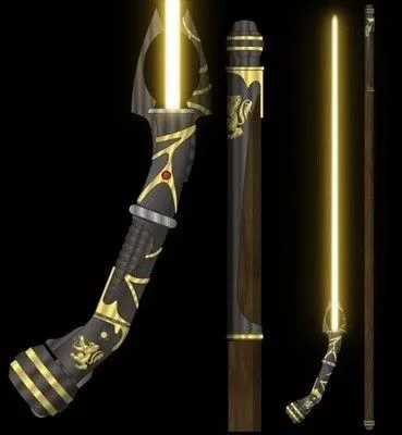 um close up de uma espada com um sabre de luz, bastão draconiano brilhante, machado de néon brilhante maciço, espada brilhante, arma de fantasia, arte de arma de fantasia épica, arma de anões, lança realista, arte de arma de RPG de fantasia, arma de lâmina de guerra, bastão mágico de bruxo, marcas cerimoniais brilhantes, bastão draconiano, polearm, bastão de fogo, espada brilhante na mão
