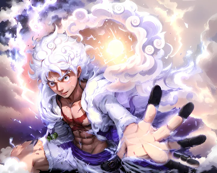 masterpiece, best quality, extremely detailed, hyperrealistic:1.1, photorealistic, a cool 10s boy, ultra detailed face:1.1, white hair, purple waist shawl:1.2, moonlit night, jumping