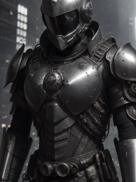 award winning studio photo portrait man, diselpunk, metal futuristic armor, (detailed texture:1.4), (ultra detailed:1.2), sharp focus, hd, hdr, 8k, photorealism, god rays, reflection, raw, rtx, dramatic lighting, still from the film, steampunk city on the background