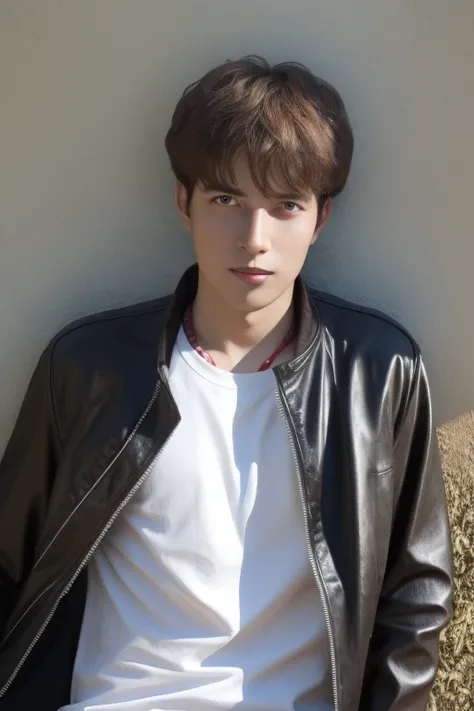 masterpiece,8K,photorealistic,RAW photo,HDR,best quality, delicate hair,super detailed,background
cddui,1man,   solo, jacket, shirt, realistic, brown hair, leather jacket, white shirt, leather, t-shirt, looking at viewer, <lyco:cddui_100_16-5eV6-000014:1.2> 
