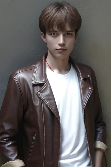 masterpiece,8K,photorealistic,RAW photo,HDR,best quality, delicate hair,super detailed,background
cddui,1man, solo, jacket, shirt, realistic, brown hair, leather jacket, white shirt, leather, t-shirt, looking at viewer, <lyco:cddui_100_16-5eV6-000014:0.9>