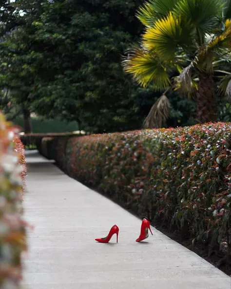 A world where woman high heels and shoes start to walk by themselves, as if an invisible nude woman were wearing them