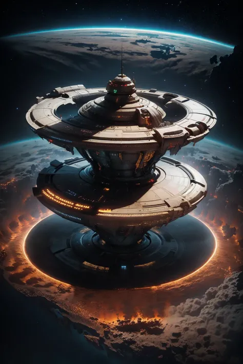 <lora:空间站:0.8>kongjianzhan,ufo,Neon Light,Earth,Planet,
