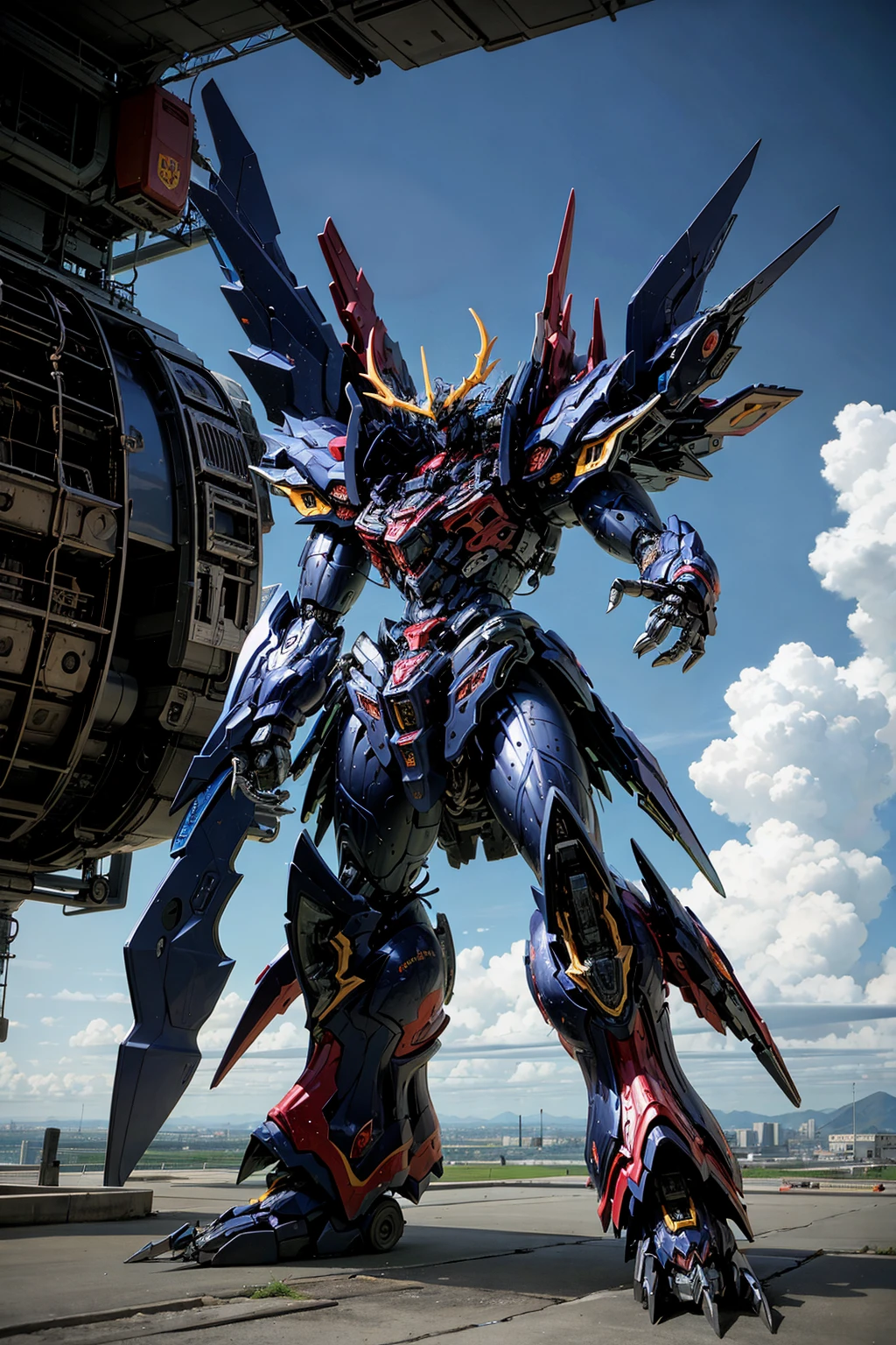 <lora:星魂将龙且:0.8>mecha, red,black,pink castle in the sky,above the clouds,magnificent,palace,machine castle,mechanical,engine style,steampunk,futuristic,cyberpunk