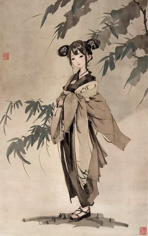 shukezouma, negative space, , shuimobysim , <lora:shuV2:0.8>, portrait of a woman standing , willow branches, (masterpiece, best quality:1.2), traditional chinese ink painting, <lora:shuimobysimV3:0.7>, modelshoot style, peaceful, (smile), looking at viewer, wearing long hanfu, hanfu, song, willow tree in background, wuchangshuo,
