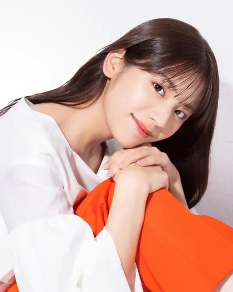 there is a woman that is sitting down with her hands on her knees, dilraba dilmurat, lee ji-eun, lee ji - eun, park ji-min, heonhwa choe, hwang se - on, sun yunjoo, shin min jeong, cute korean actress, kimi takemura, 奈良美智