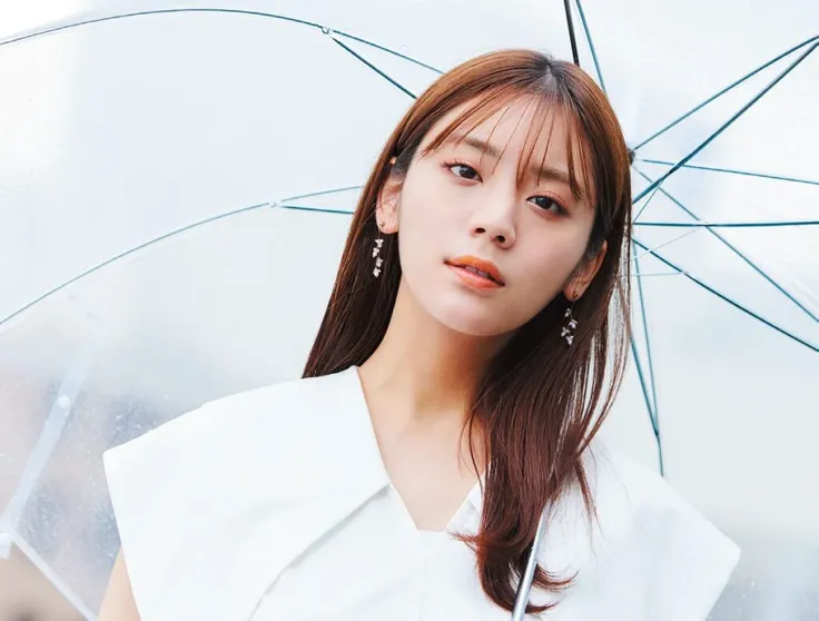 there is a woman holding an umbrella in the rain, park ji-min, lee ji-eun, lee ji - eun, heonhwa choe, ji-min, shin min jeong, hwang se - on, 奈良美智, harumi, deayami kojima, chiho, kimi takemura, curtain bangs