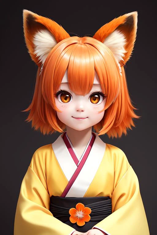 masterpiece, best quality, highly detailed, 1girl, solo, (:3:0.9), animal ear fluff, animal ears, orange hair, fluffy hair, blush, brown eyes, flower, fox ears, fox girl, gradient, gradient background, hair flower, hair ornament, japanese clothes, kimono, looking at viewer, miko, smile, solo, white kimono, beautiful lighting