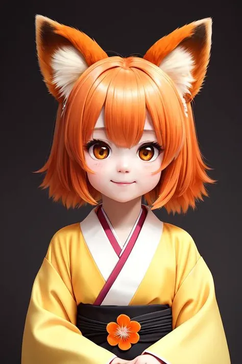 masterpiece, best quality, highly detailed, 1girl, solo, (:3:0.9), animal ear fluff, animal ears, orange hair, fluffy hair, blush, brown eyes, flower, fox ears, fox girl, gradient, gradient background, hair flower, hair ornament, japanese clothes, kimono, looking at viewer, miko, smile, solo, white kimono, beautiful lighting
