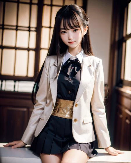 1girl , very long hair, Oversized brocade blazer, microskirt,
best quality, masterpiece, portrait, a photography of a beautiful girl, detailed face, [naughty:sweet:0.55] smile, (blush:1.2),
((torso)),pov, (((depth of field))), pale and lustrous skin,
