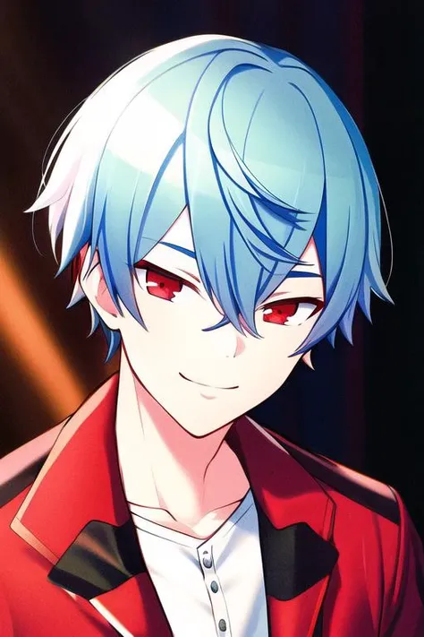 projsekai style, best quality, masterpiece, highres, <lora:simple pjsekai-000009:0.7> 
1boy, solo, light blue hair, red eyes, smile, red eyewear 
