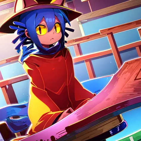 1girl, niko, hat, blue hair, bedroom