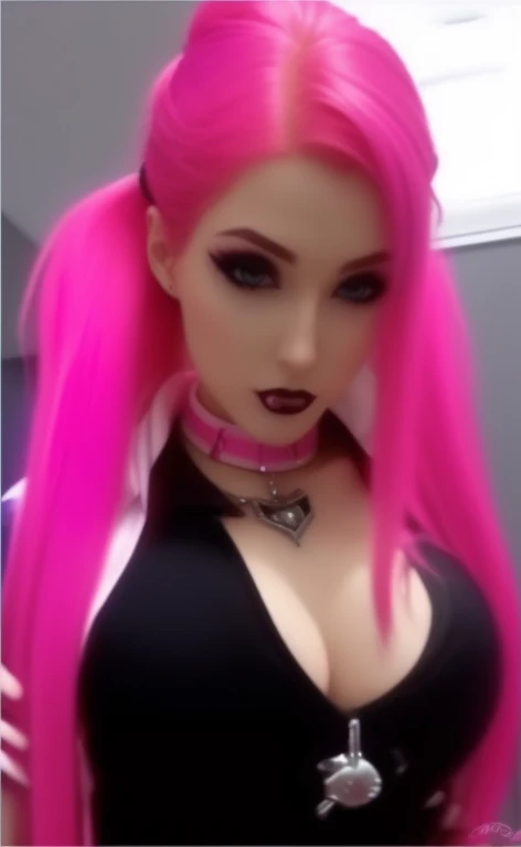 Hermosa mujer Punk, con pelo rosa