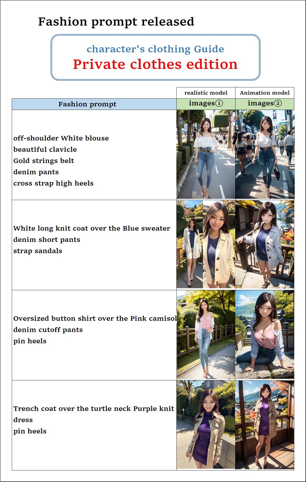character's clothing Guide