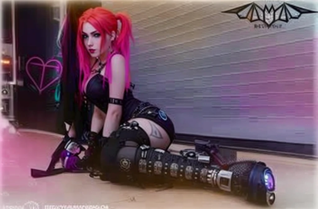 Hermosa mujer Punk, con pelo rosa
