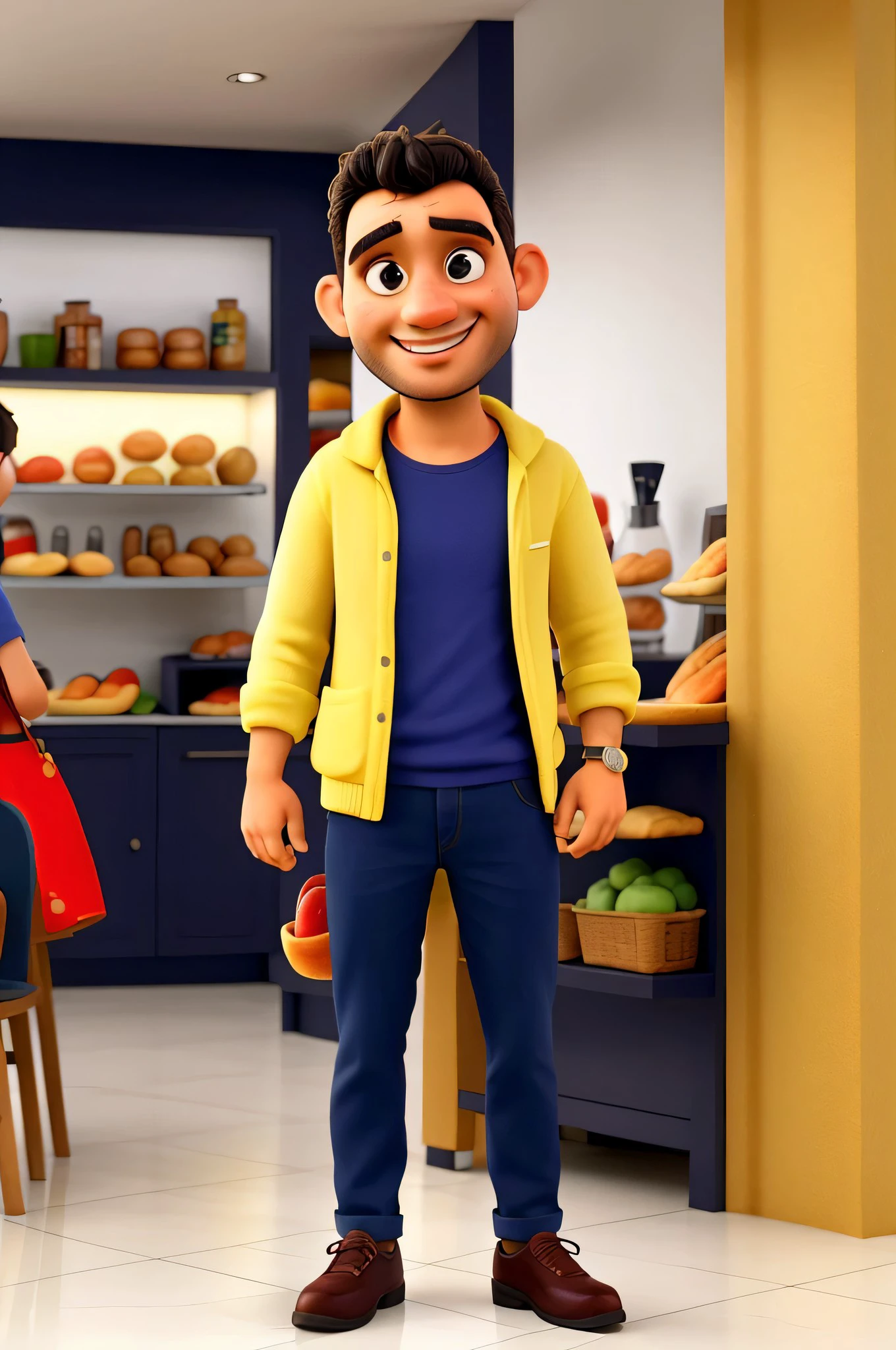 um jovem funcionario de uma lacnhonete sorridente