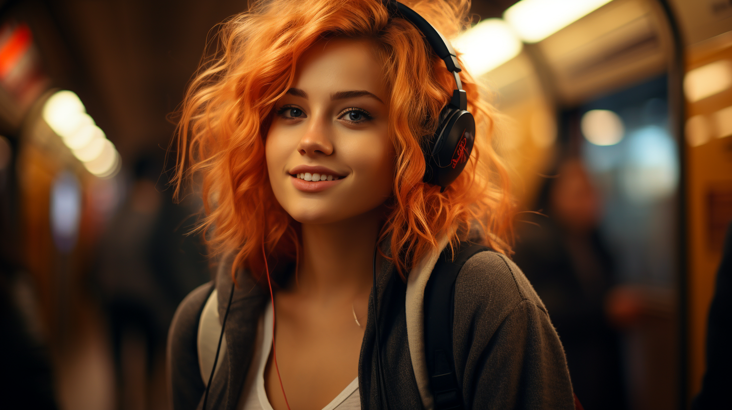 Redhead with headphones V.7