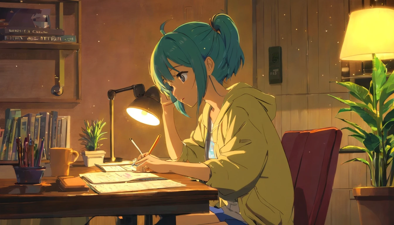 Anime Garotinha Estudando 