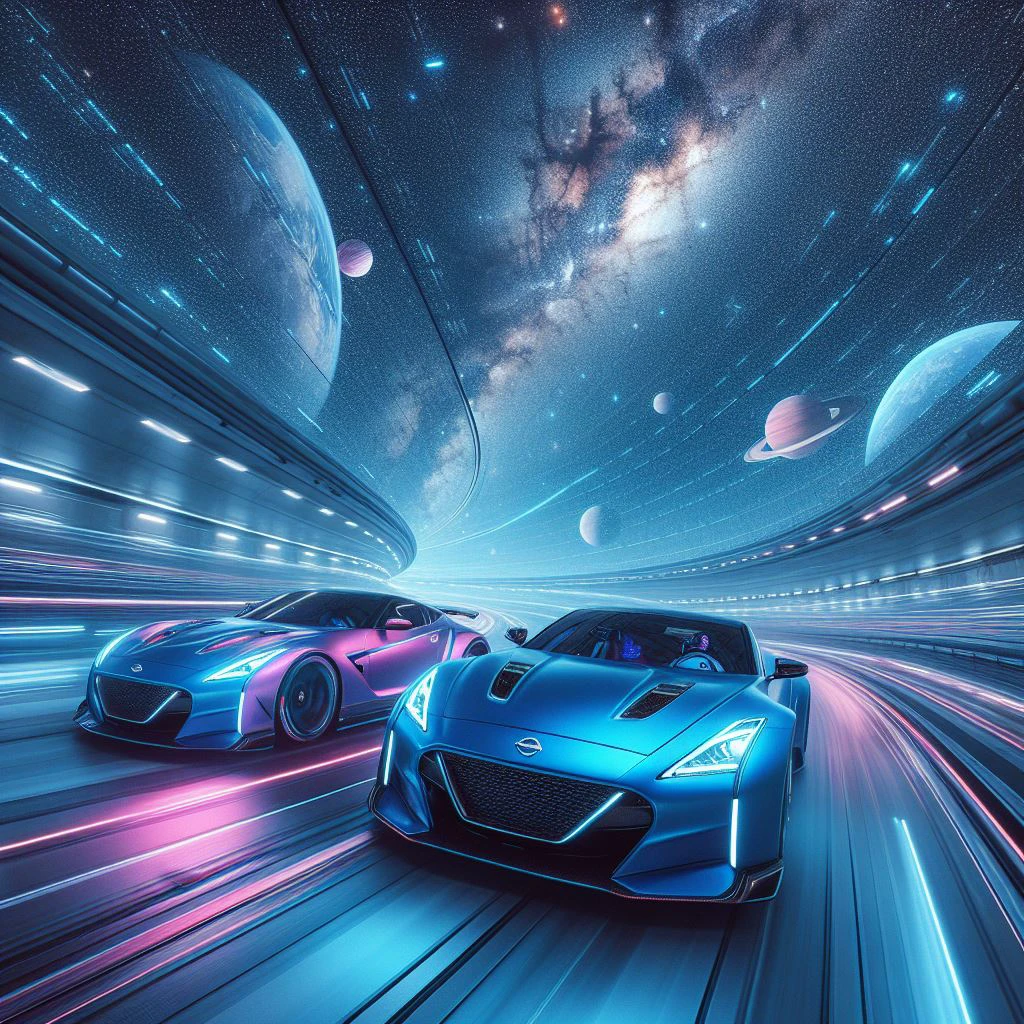 2 supercars Nissan 640Z blue and pink electric color