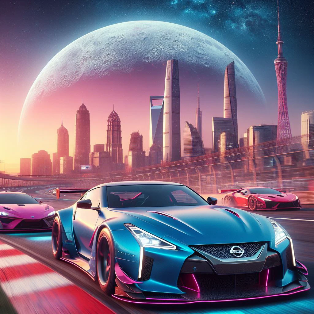 2 supercars Nissan 640Z blue and pink electric color