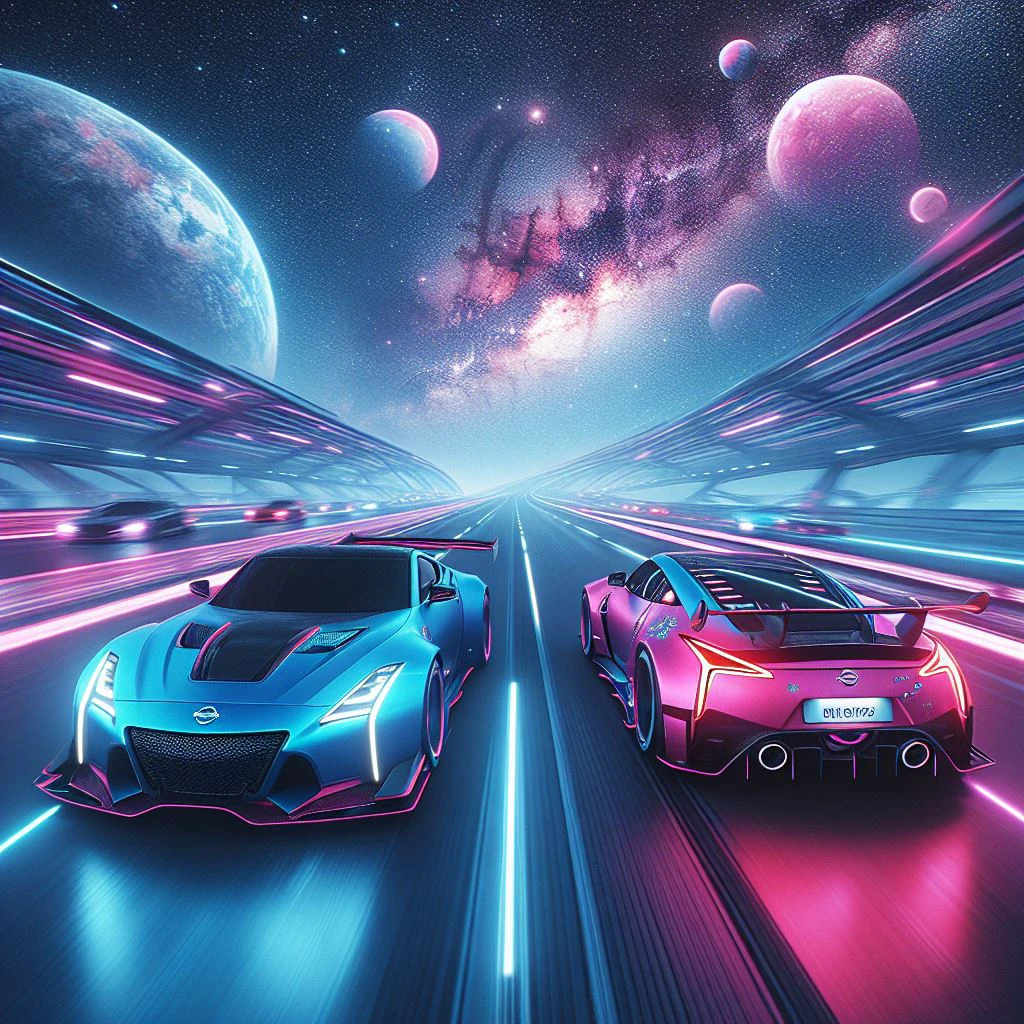 2 supercars Nissan 640Z blue and pink electric color