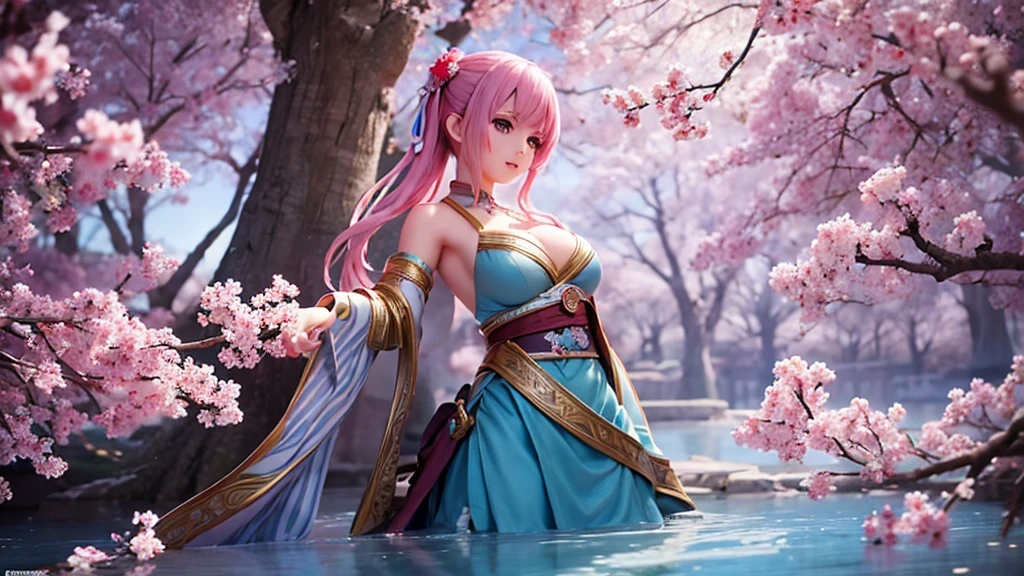 桜咲く池の中で