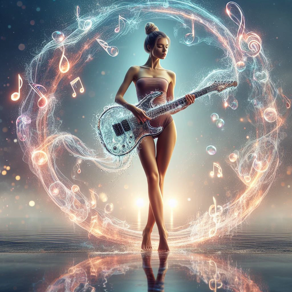 a girl is playing a liquid music