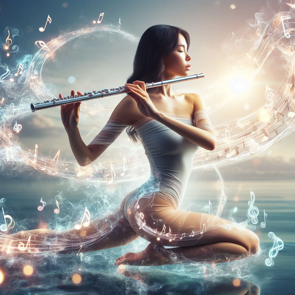 a girl is playing a liquid music