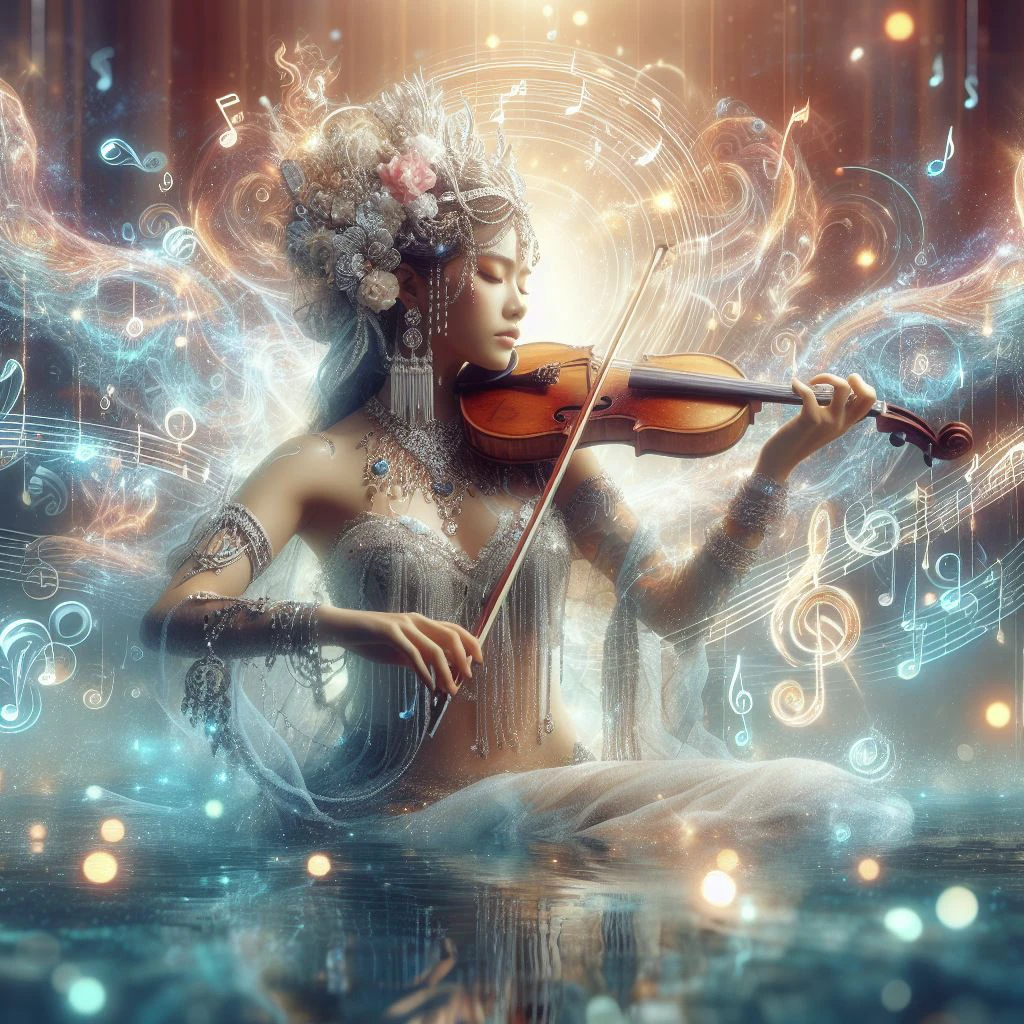 a girl is playing a liquid music