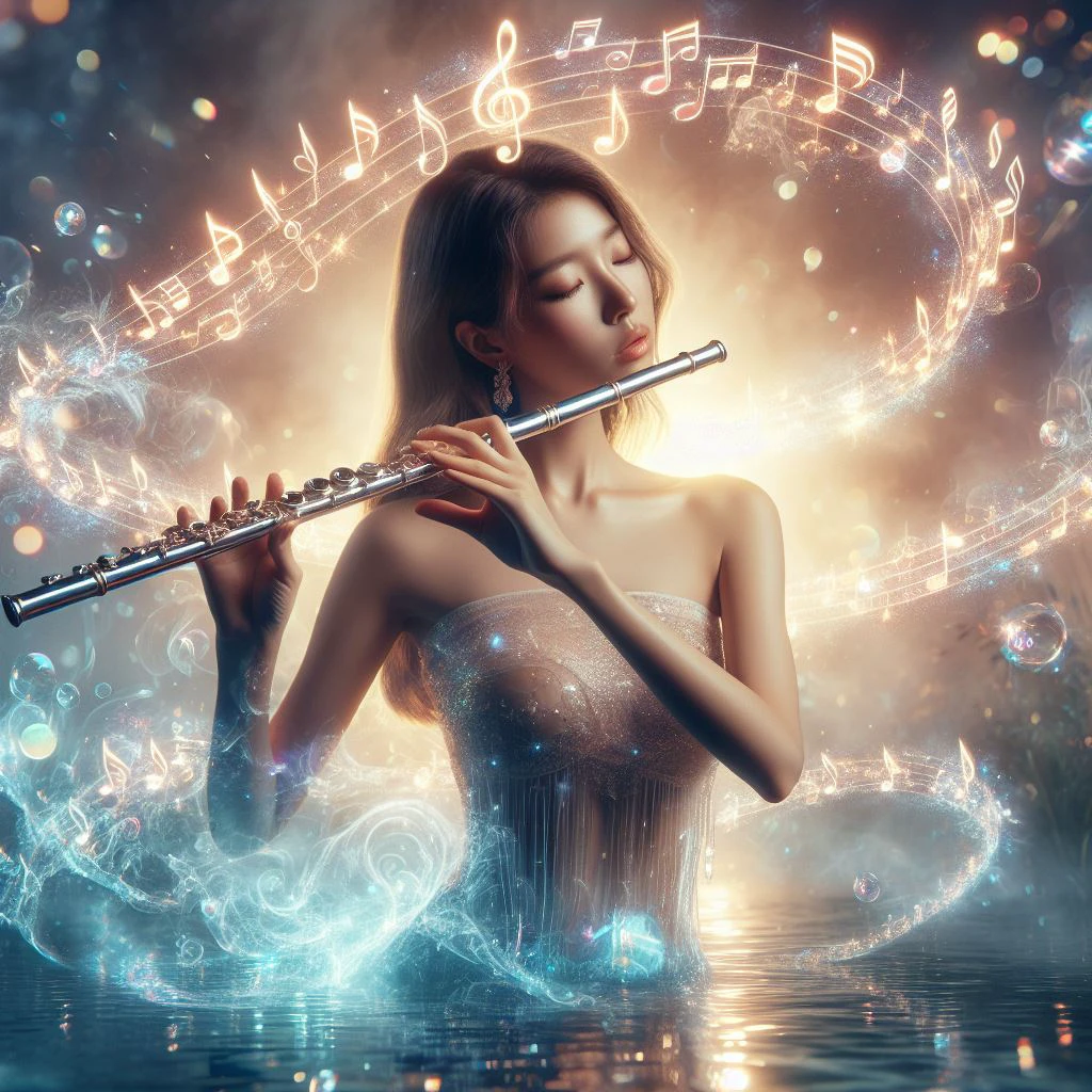 a girl is playing a liquid music