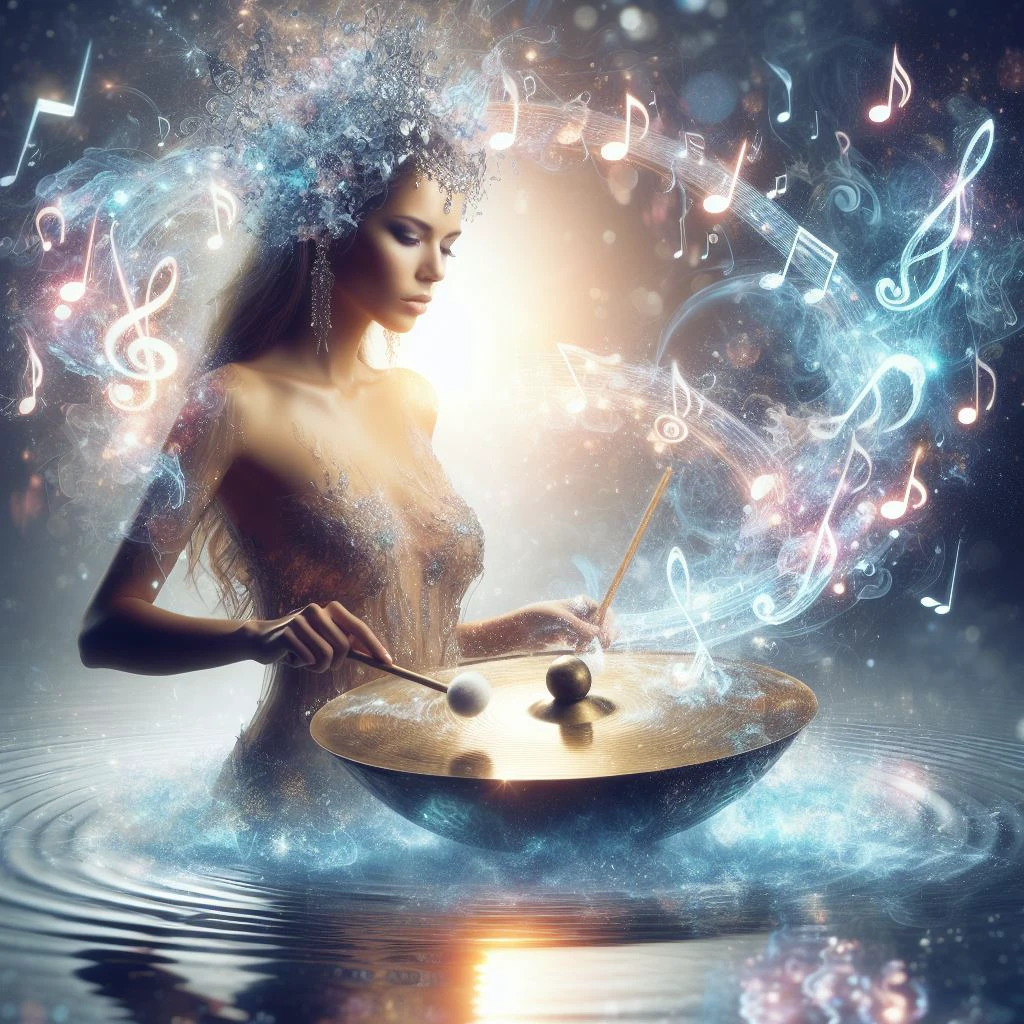 a girl is playing a liquid music