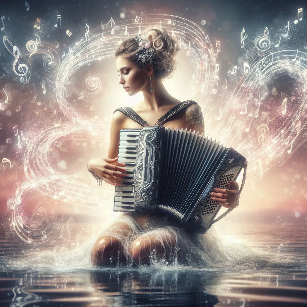 a girl is playing a liquid music