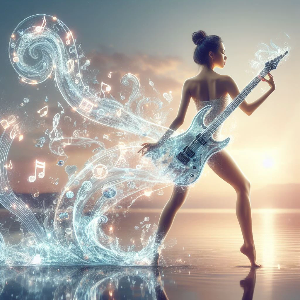 a girl is playing a liquid music